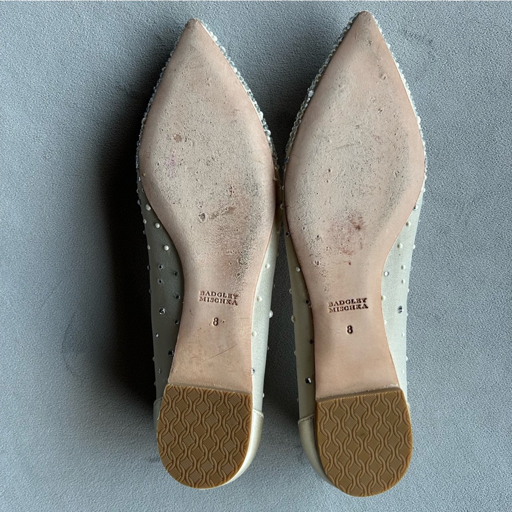 Badgley Mischka ~ Babette ~ Bejeweled Mesh Flat ~ Ivory Satin ~ Womens Size 8 - Picture 8 of 17
